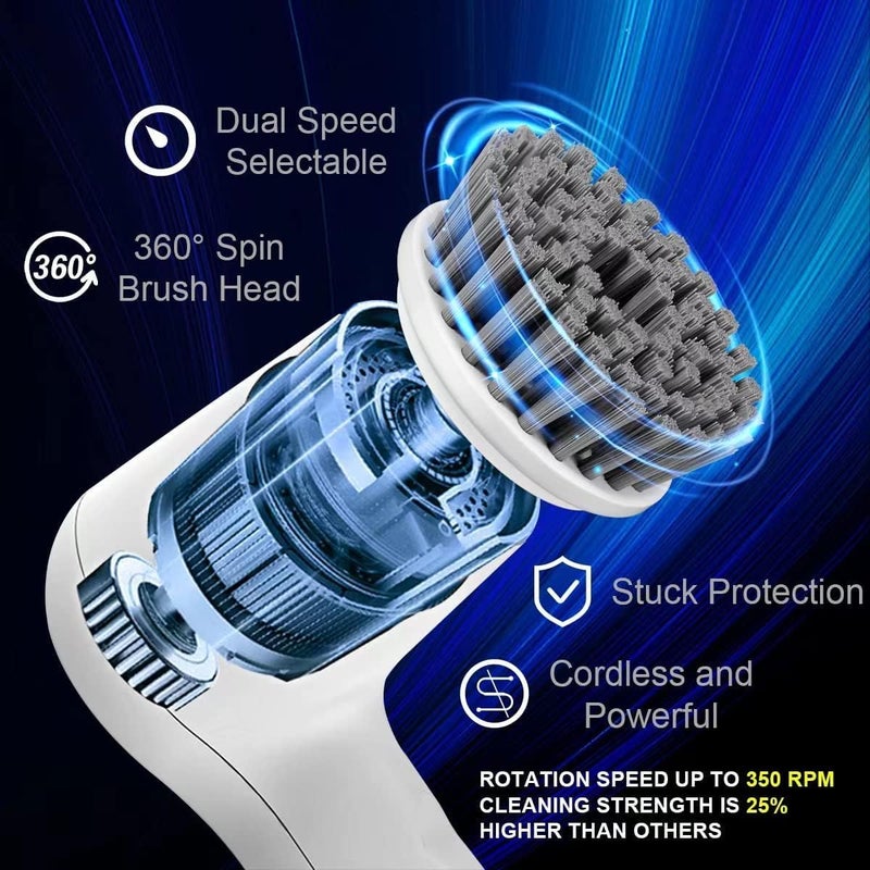 HFLYJPYW Electric Spin Scrubber - Shower Scrubber,Bathroom Scrubber Electric,for Cleaning Tub, Floor, Tile, Window, Sink, Kitchen Cleaning with 6 Electric Cleaning Brush Head (6) - Image 2